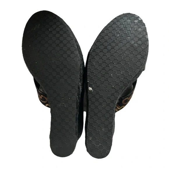 GUCCI WEDGE ESPADRILLE SHOES SLIDES LOGO 6.5